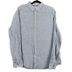 Reserved Linen Blend Men's Button Front Shirt Blue White Gingham Size Large